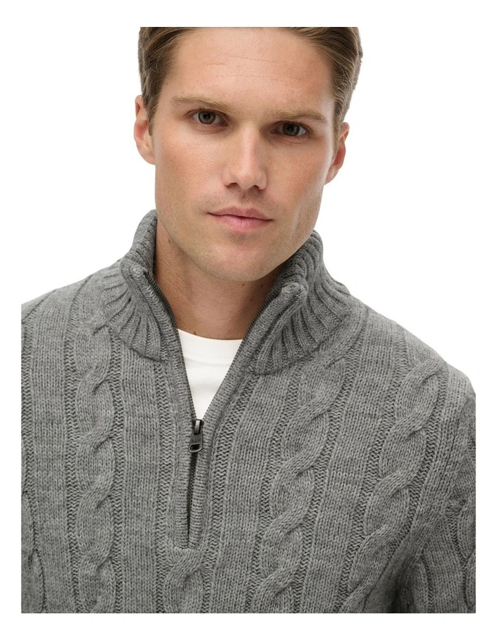 Jacob Cable Knit Half Zip in Mid Grey image 3