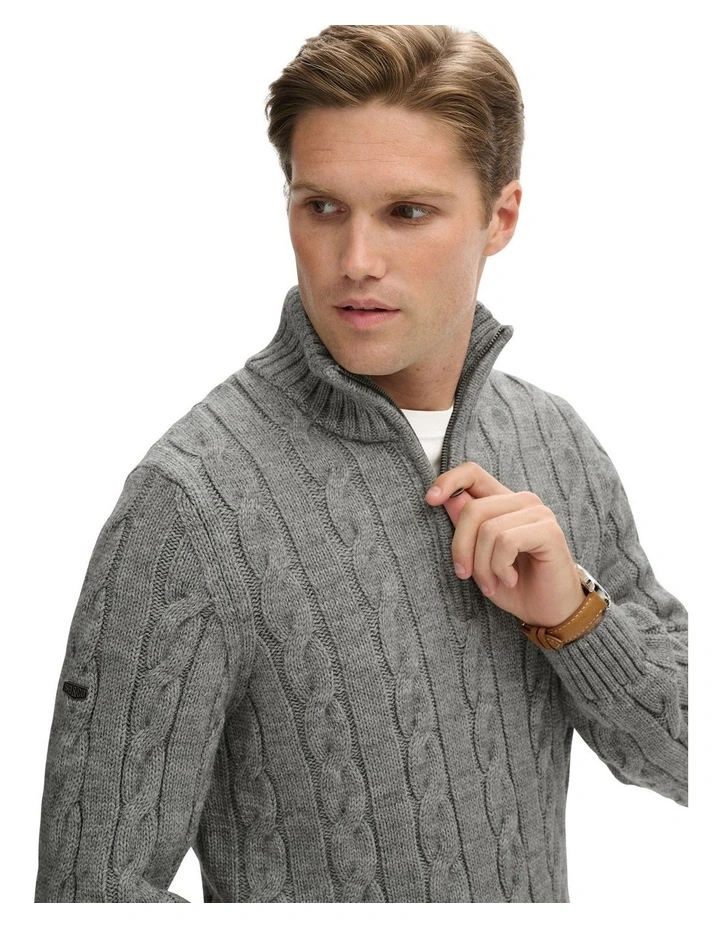 Jacob Cable Knit Half Zip in Mid Grey image 4