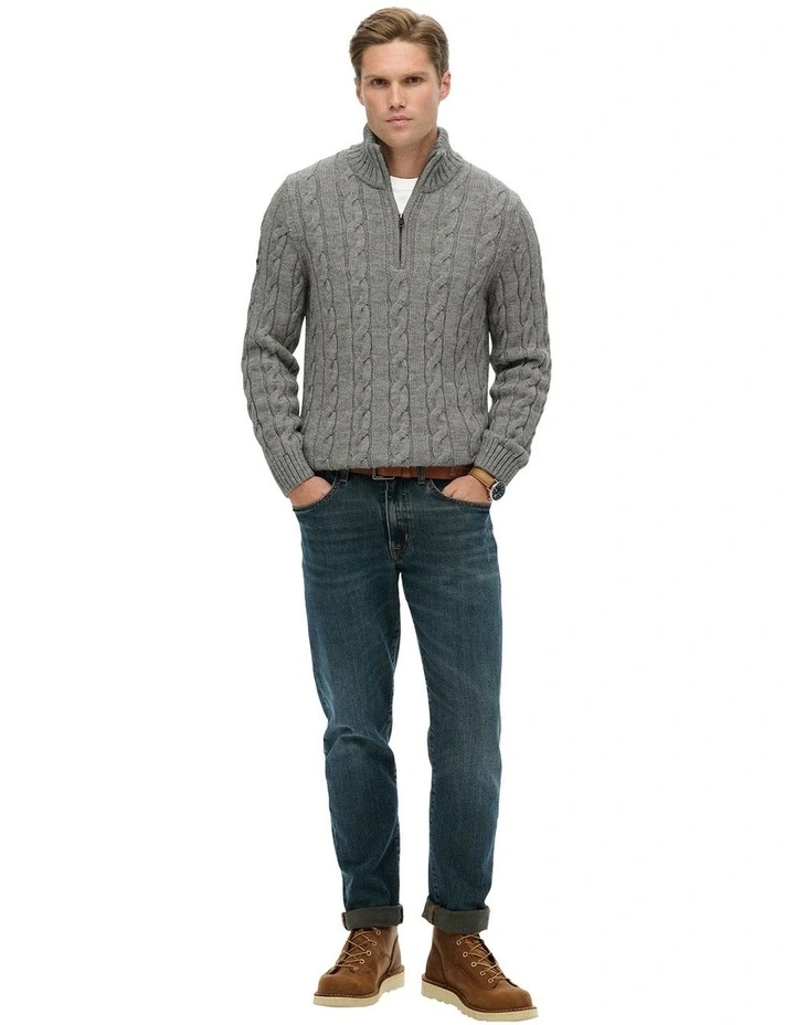 Jacob Cable Knit Half Zip in Mid Grey image 5
