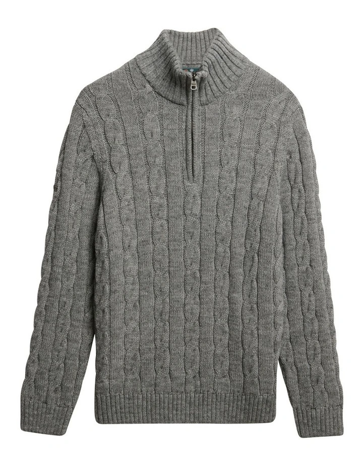 Jacob Cable Knit Half Zip in Mid Grey image 6
