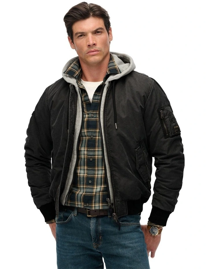 Military MA1 Bomber Jacket in Washed Black image 1