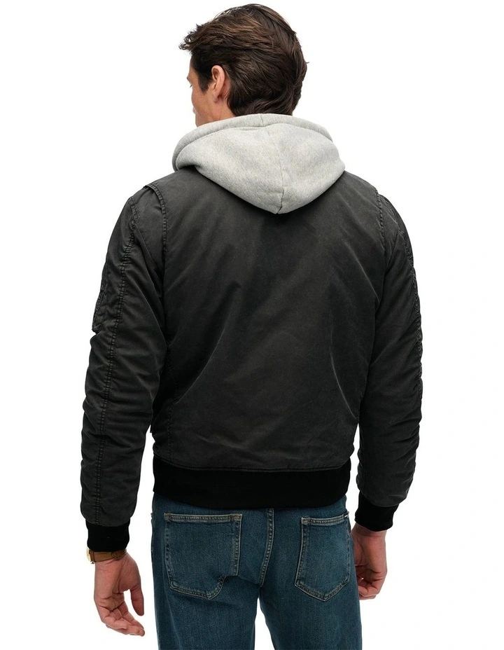Military MA1 Bomber Jacket in Washed Black image 2