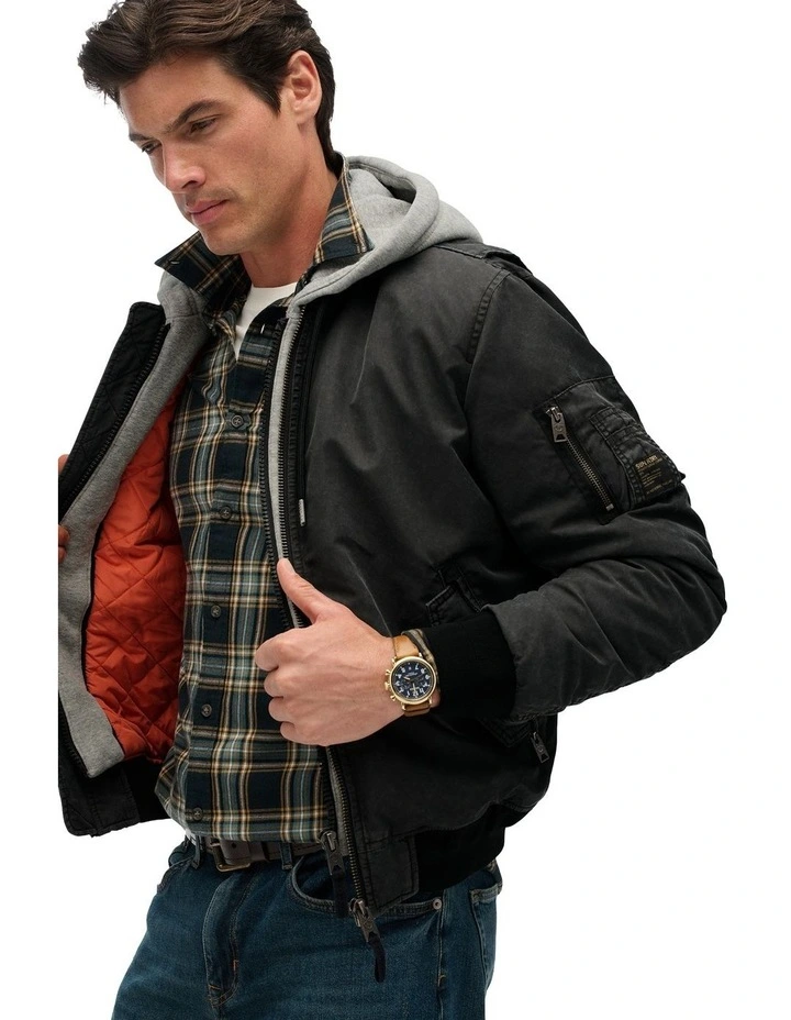 Military MA1 Bomber Jacket in Washed Black image 3