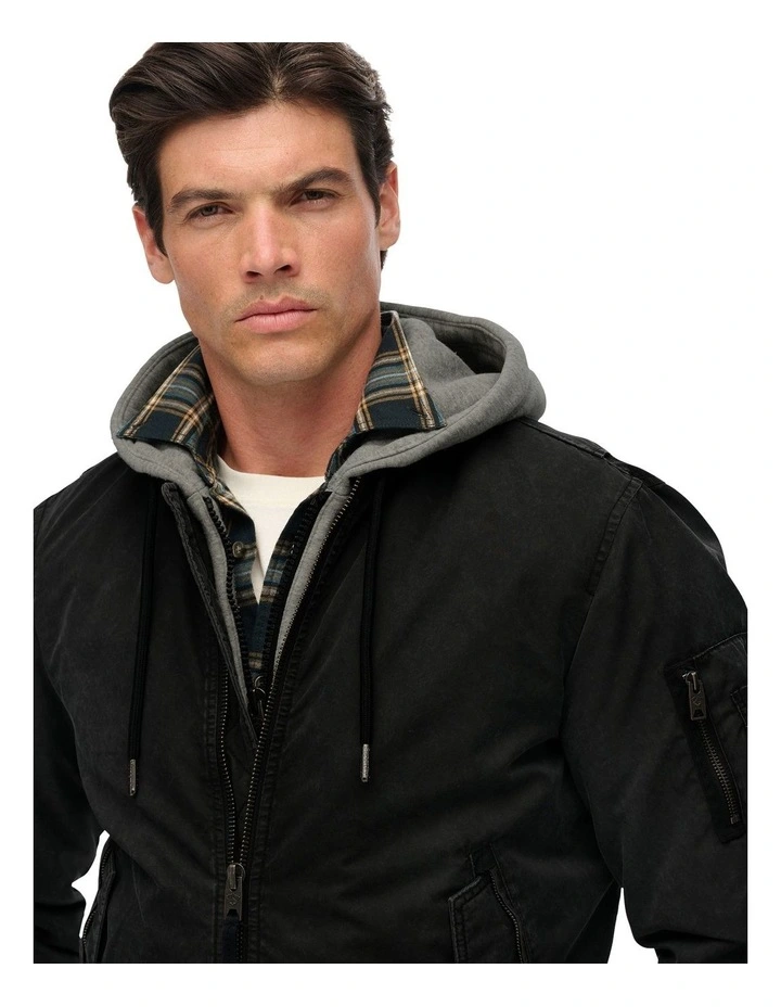 Military MA1 Bomber Jacket in Washed Black image 4