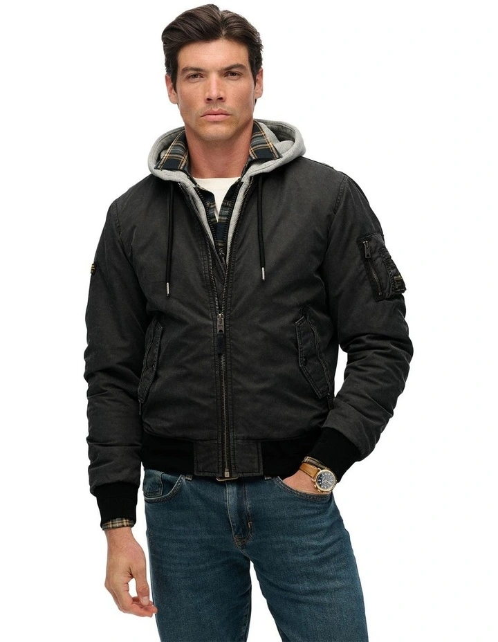 Military MA1 Bomber Jacket in Washed Black image 5