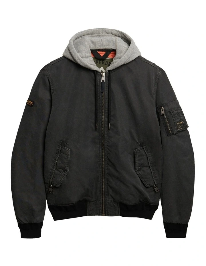 Military MA1 Bomber Jacket in Washed Black image 7