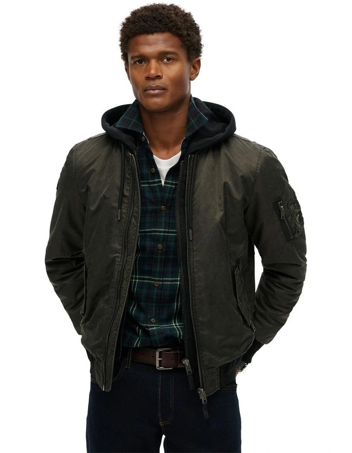 Military MA1 Bomber Jacket in Washed Dark Green image 4