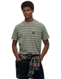 Contrast Stripe Pocket T-Shirt in Sage Green Stripe