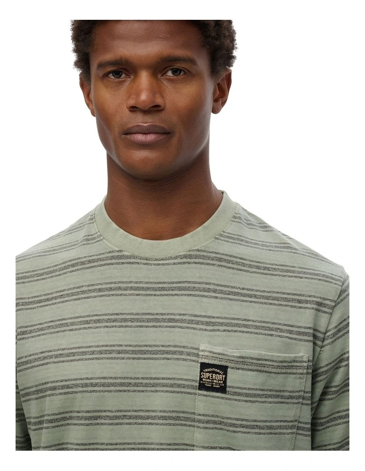 Contrast Stripe Pocket T-Shirt in Sage Green Stripe image 3