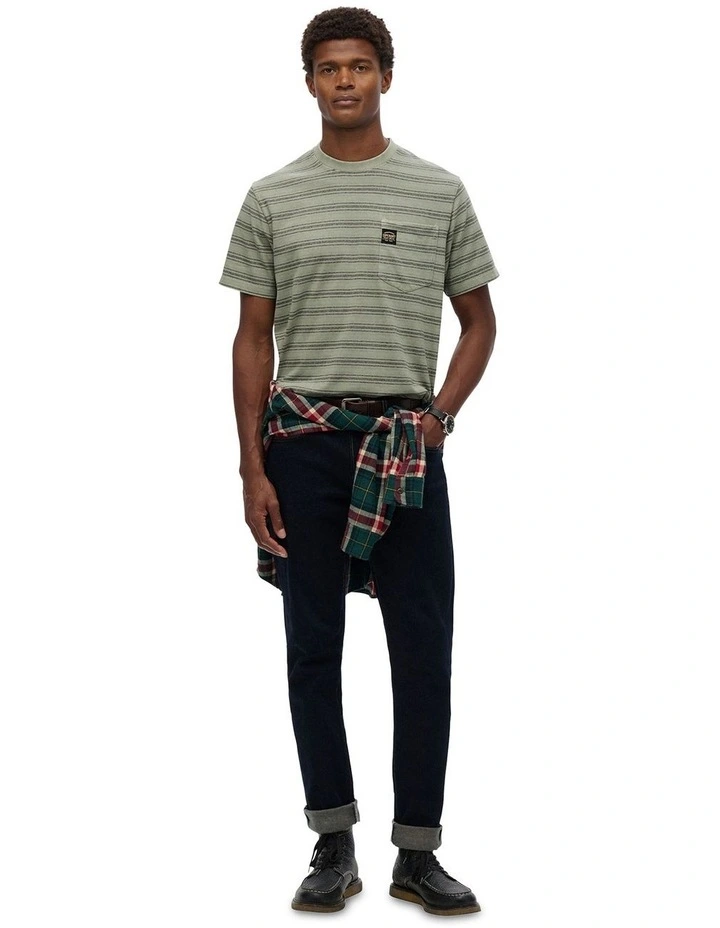 Contrast Stripe Pocket T-Shirt in Sage Green Stripe image 4