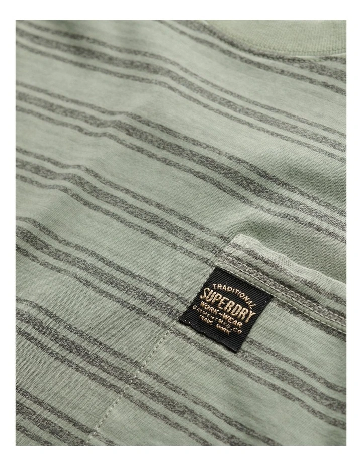 Contrast Stripe Pocket T-Shirt in Sage Green Stripe image 5