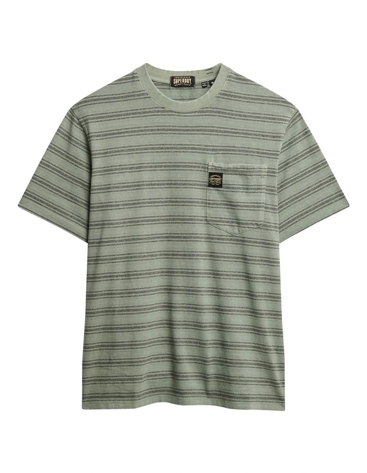 Contrast Stripe Pocket T-Shirt in Sage Green Stripe image 6