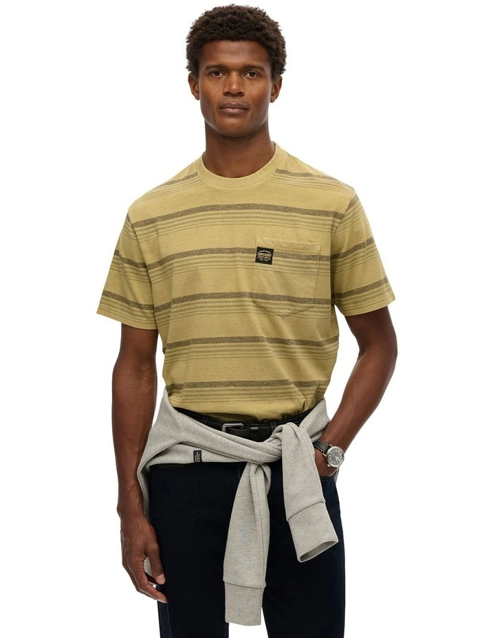 Contrast Stripe Pocket T-Shirt in Washed Cappuccino image 1
