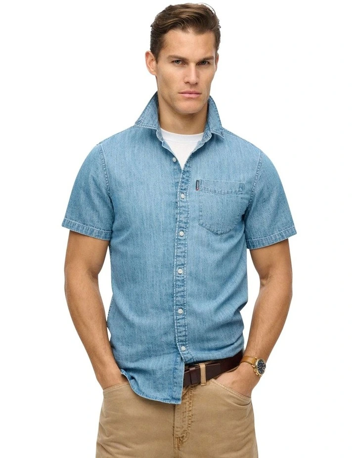 Essential Short Sleeve Denim Shirt in Vintage Wash image 1