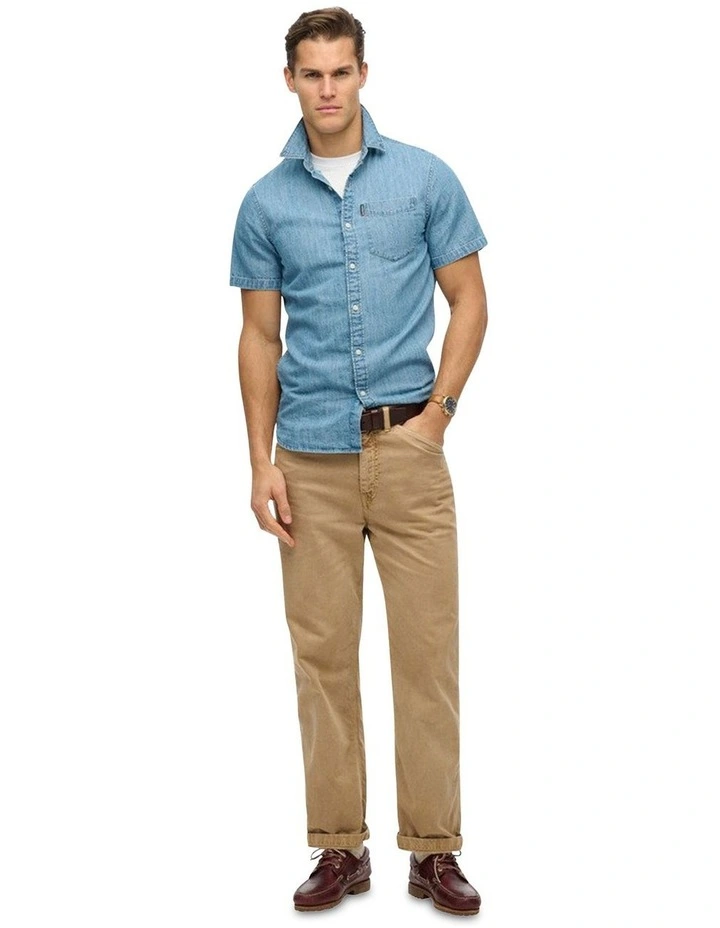 Essential Short Sleeve Denim Shirt in Vintage Wash image 4