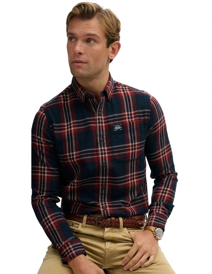 Cotton Lumberjack Long Sleeve Shirt in Michigan Check Navy image 4