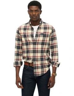Cotton Lumberjack Long Sleeve Shirt in Peyton Check White