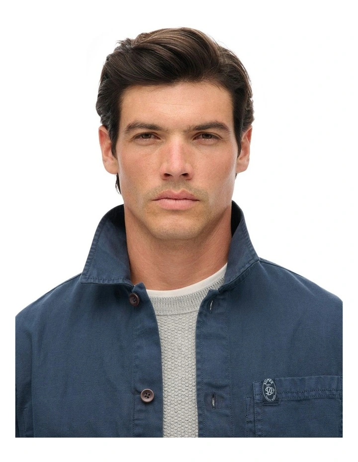 Merchant Linen-Blend Overshirt in Lauren Navy image 3