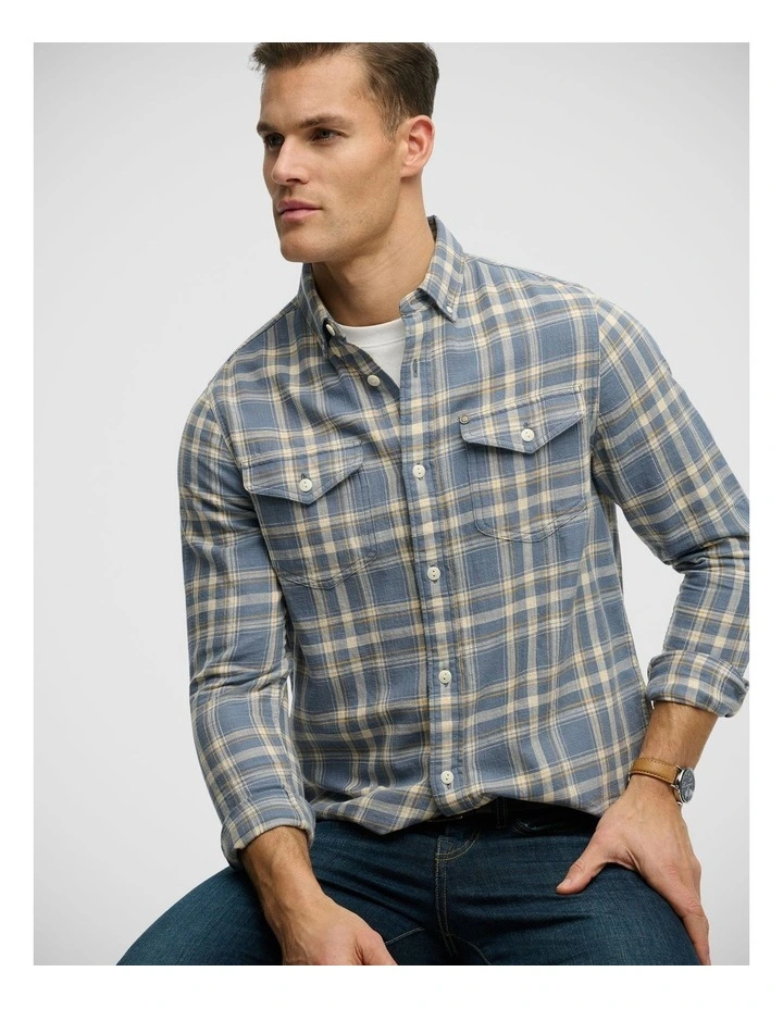 Merchant Lite Check Shirt in Flint Blue Check image 4