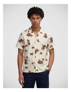 Cabana Print Short Sleeve Shirt in Lotus Flower Off White