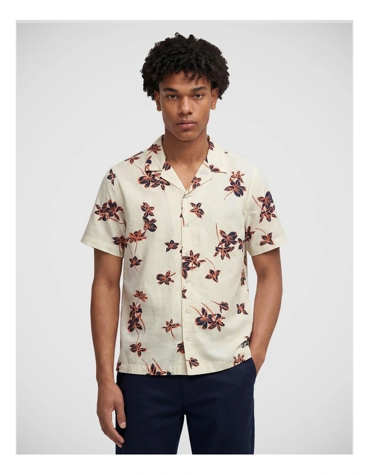 Cabana Print Short Sleeve Shirt in Lotus Flower Off White image 1