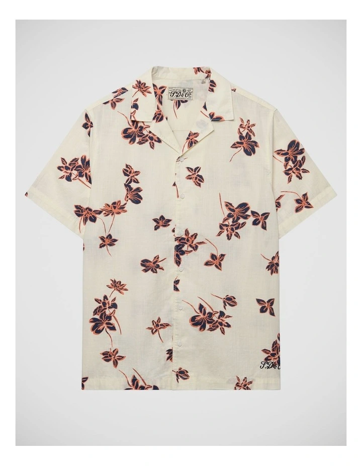 Cabana Print Short Sleeve Shirt in Lotus Flower Off White image 7