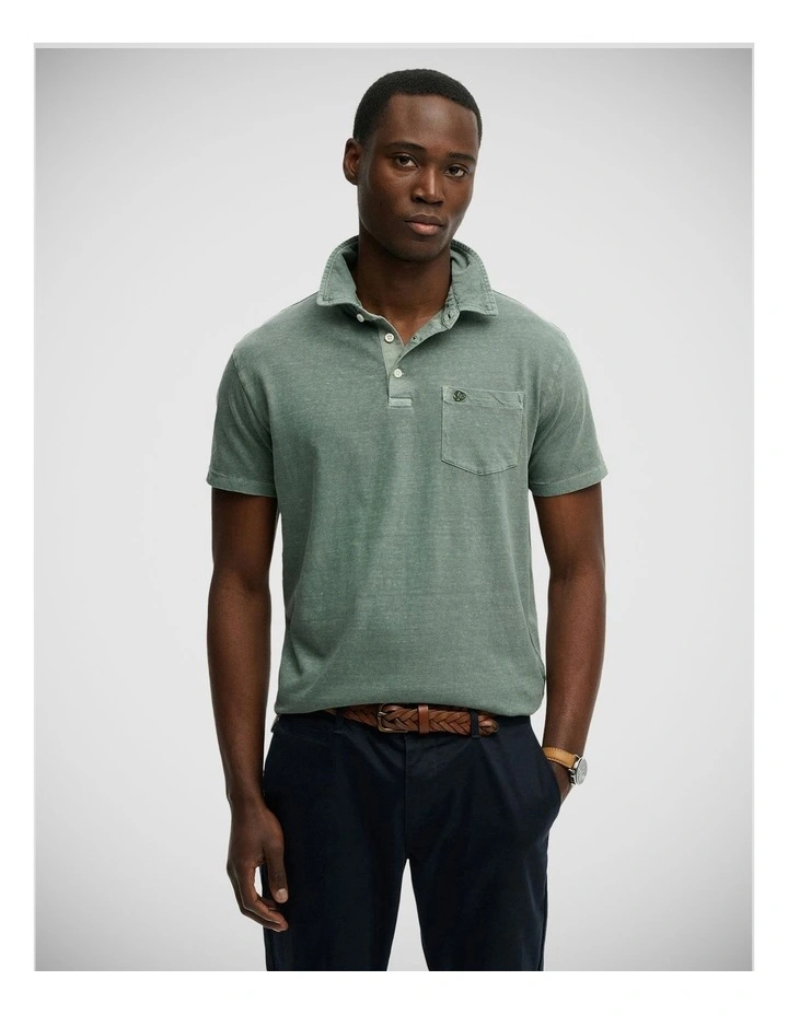 Cotton Linen Polo in Olive Branch Green image 1