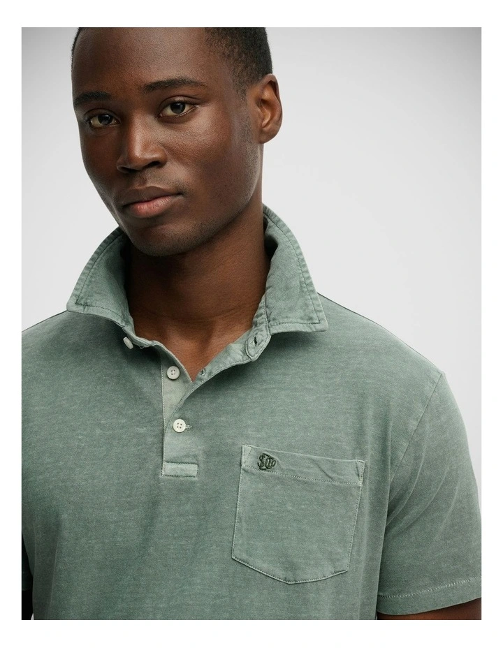 Cotton Linen Polo in Olive Branch Green image 3