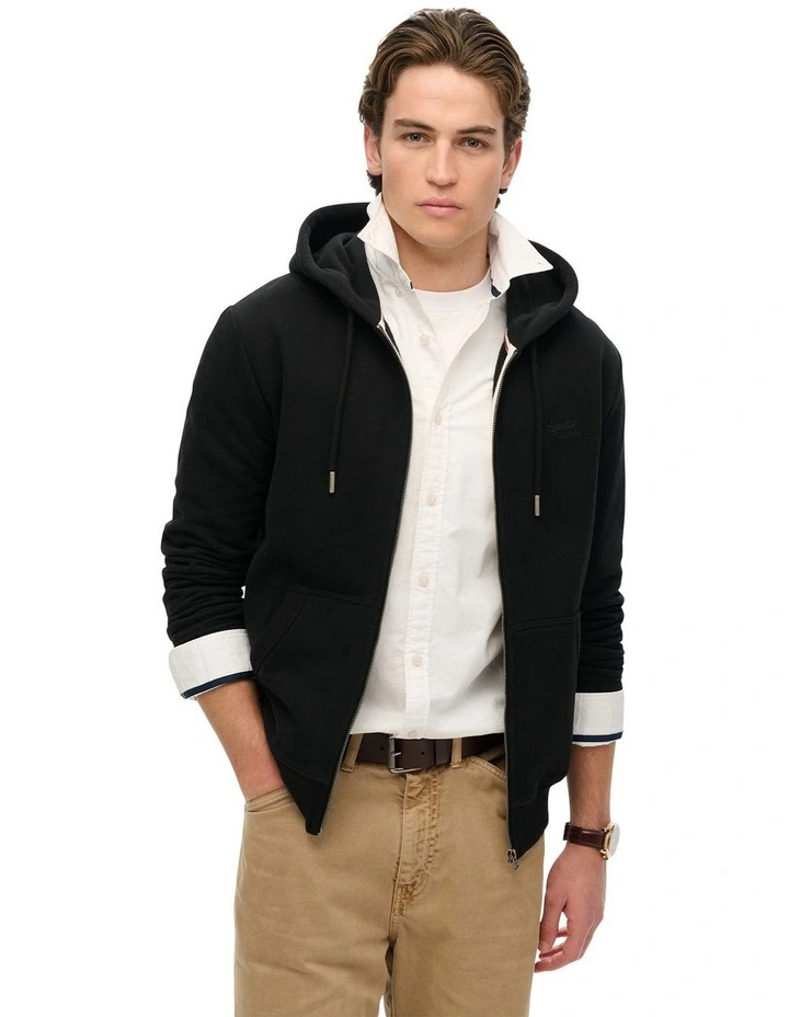 Essential Logo Zip Hoodie in Black image 1