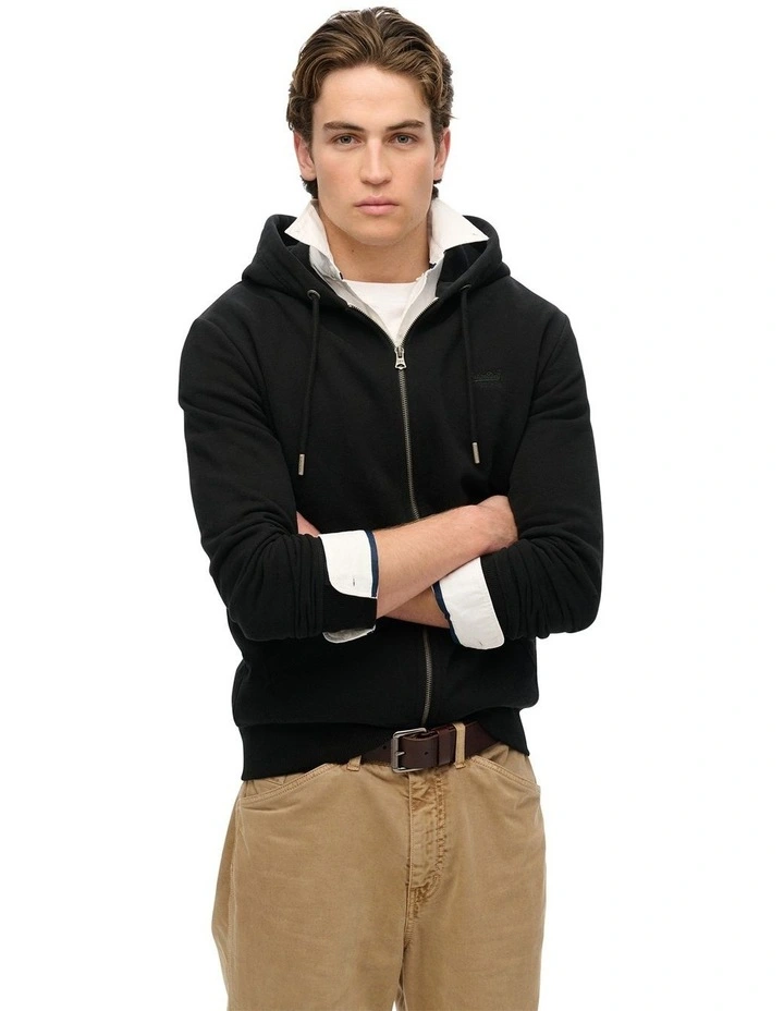 Essential Logo Zip Hoodie in Black image 4