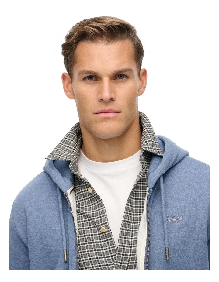 Essential Logo Zip Hoodie in Jeans Blue Marl image 3