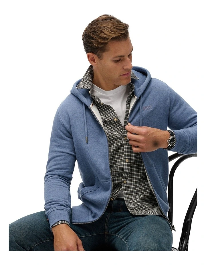 Essential Logo Zip Hoodie in Jeans Blue Marl image 4