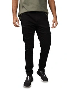 Flex Athletic Skinny Patched Jeans in Always Black