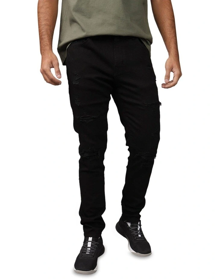 Flex Athletic Skinny Patched Jeans in Always Black image 1