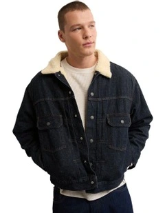 Sherpa Denim Jacket in Dark Wash