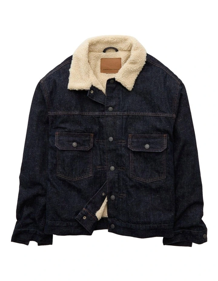 Sherpa Denim Jacket in Dark Wash image 3