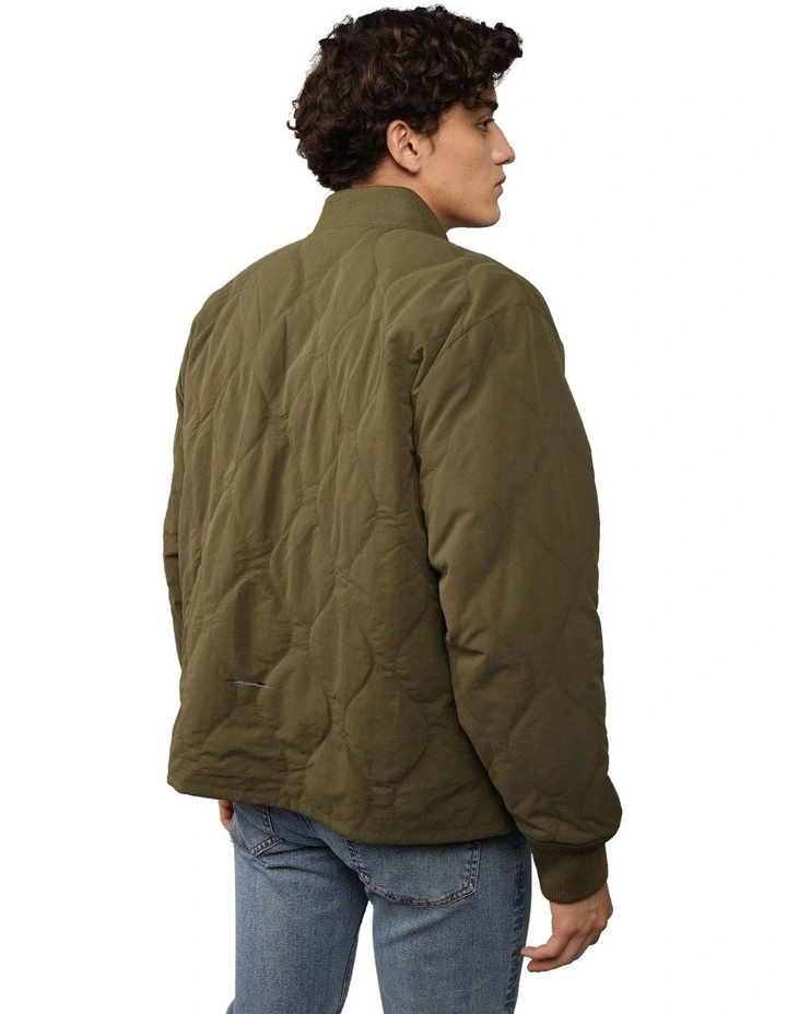 Nylon Bomber Jacket in Olive image 2