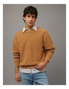 Washed Reverse Sweater in Medium Brown