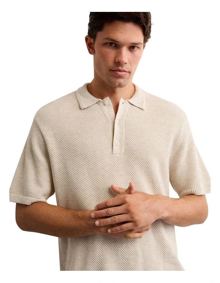 Pique Stitch Polo Sweater in Oatmeal image 1