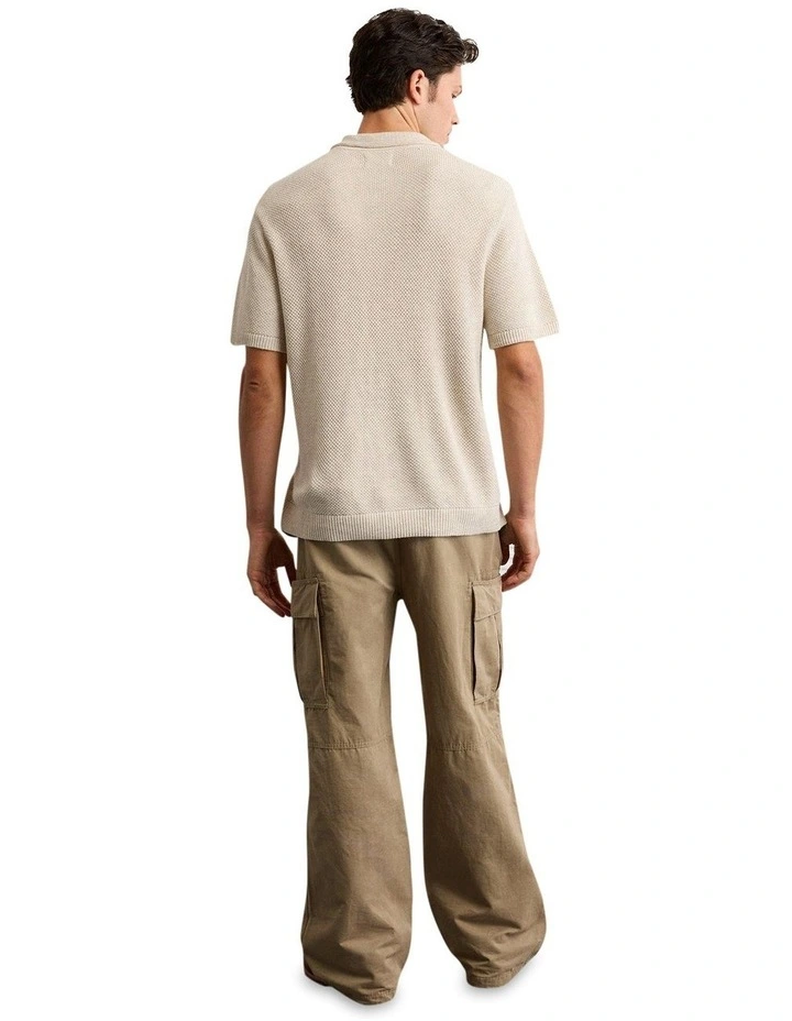 Pique Stitch Polo Sweater in Oatmeal image 2