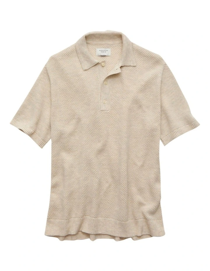 Pique Stitch Polo Sweater in Oatmeal image 3