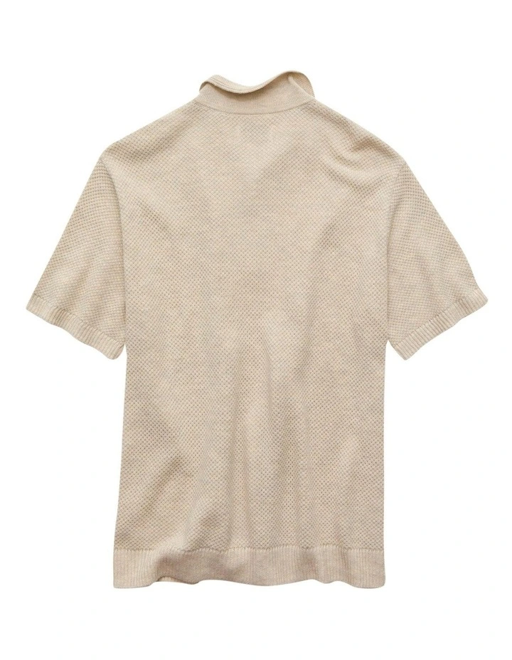Pique Stitch Polo Sweater in Oatmeal image 4