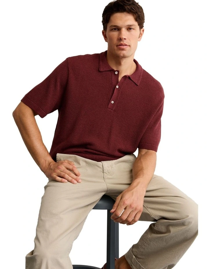 Pique Sweater Polo Shirt in Wineberry image 1