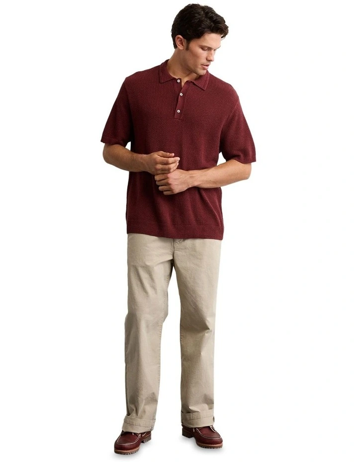 Pique Sweater Polo Shirt in Wineberry image 2