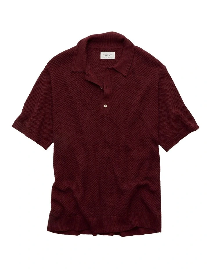 Pique Sweater Polo Shirt in Wineberry image 3
