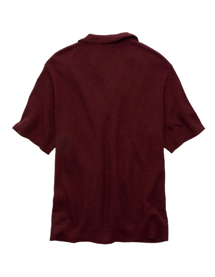 Pique Sweater Polo Shirt in Wineberry image 4