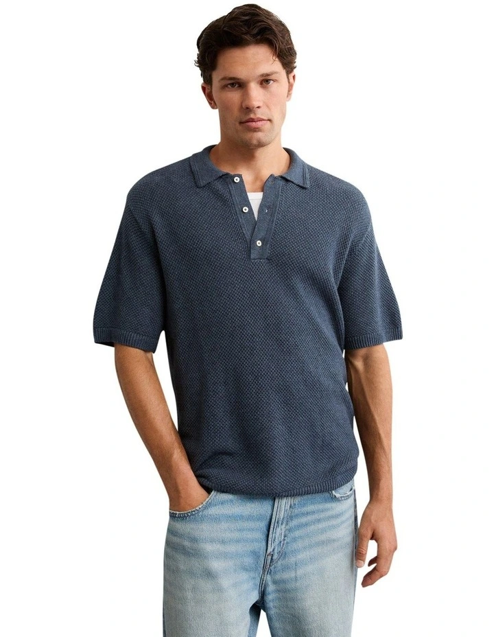 Pique Stitch Sweater Polo in Rich Navy image 1
