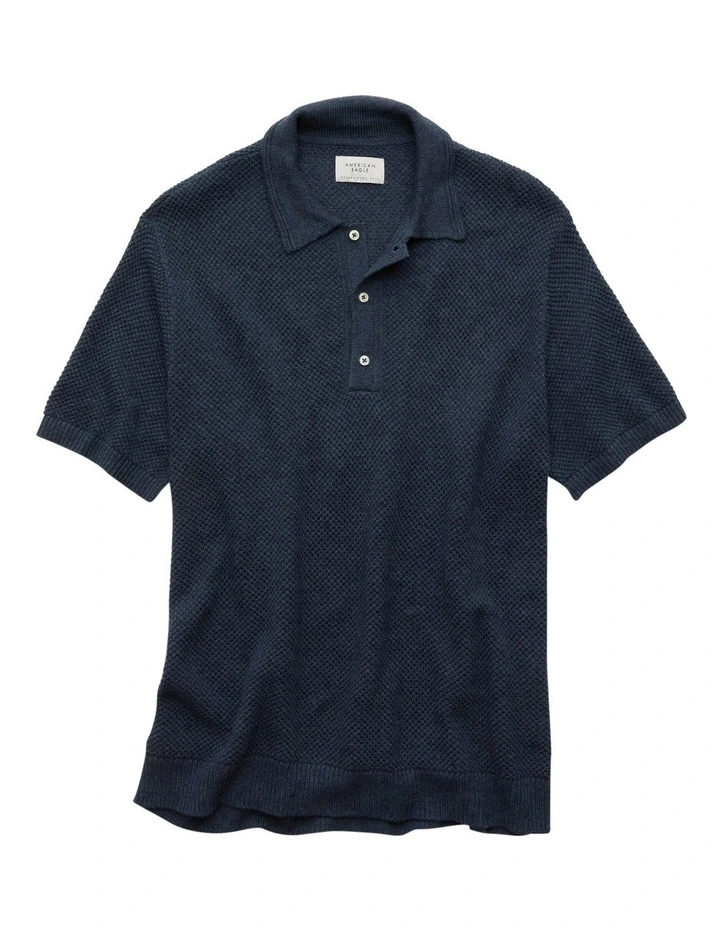 Pique Stitch Sweater Polo in Rich Navy image 3