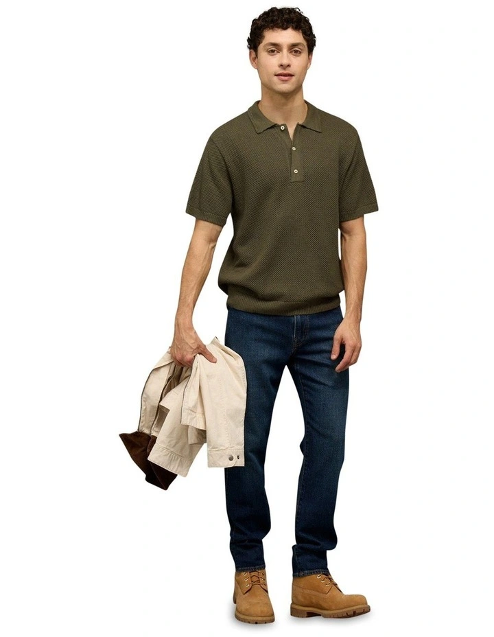 Pique Sweater Polo Shirt in Bunker Olive image 1