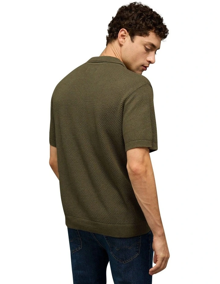 Pique Sweater Polo Shirt in Bunker Olive image 2